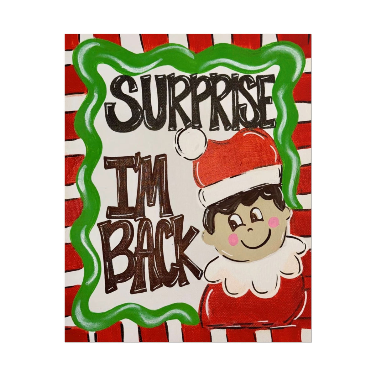Surprise I’m Back Christmas Poster — Cute Elf Holiday Rolled Wall Art