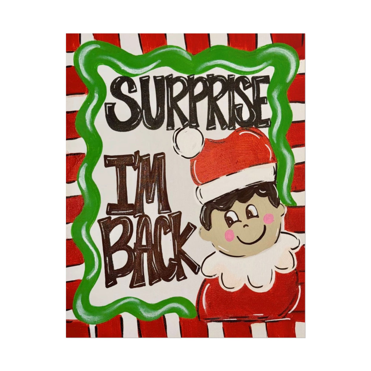 Surprise I’m Back Christmas Poster — Cute Elf Holiday Rolled Wall Art